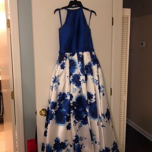 Royal Blue Floral Skirt Prom Dress